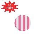 Vertical Stripes - White and Flamingo Pink 1  Mini Button (10 pack)