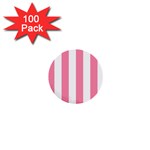 Vertical Stripes - White and Flamingo Pink 1  Mini Button (100 pack)