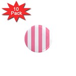 Vertical Stripes - White and Flamingo Pink 1  Mini Magnet (10 pack)