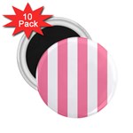 Vertical Stripes - White and Flamingo Pink 2.25  Magnet (10 pack)
