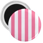 Vertical Stripes - White and Flamingo Pink 3  Magnet