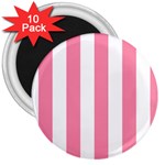 Vertical Stripes - White and Flamingo Pink 3  Magnet (10 pack)