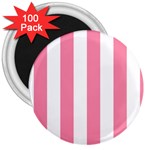 Vertical Stripes - White and Flamingo Pink 3  Magnet (100 pack)