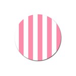 Vertical Stripes - White and Flamingo Pink Magnet 3  (Round)