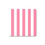 Vertical Stripes - White and Flamingo Pink Magnet (Square)