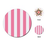 Vertical Stripes - White and Flamingo Pink Playing Cards (Round)