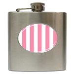 Vertical Stripes - White and Flamingo Pink Hip Flask (6 oz)