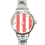 Vertical Stripes - White and Pastel Red Round Italian Charm Watch