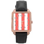 Vertical Stripes - White and Pastel Red Rose Gold Leather Watch