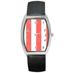 Vertical Stripes - White and Pastel Red Barrel Style Metal Watch