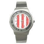 Vertical Stripes - White and Pastel Red Stainless Steel Watch