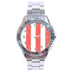 Vertical Stripes - White and Pastel Red Stainless Steel Analogue Watch