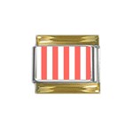 Vertical Stripes - White and Pastel Red Gold Trim Italian Charm (9mm)