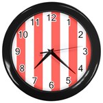 Vertical Stripes - White and Pastel Red Wall Clock (Black)