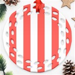 Vertical Stripes - White and Pastel Red Ornament (Round Filigree)