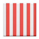 Vertical Stripes - White and Pastel Red Tile Coaster