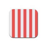 Vertical Stripes - White and Pastel Red Rubber Coaster (Square)