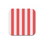 Vertical Stripes - White and Pastel Red Rubber Square Coaster (4 pack)