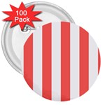 Vertical Stripes - White and Pastel Red 3  Button (100 pack)