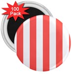 Vertical Stripes - White and Pastel Red 3  Magnet (100 pack)