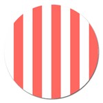 Vertical Stripes - White and Pastel Red Magnet 5  (Round)