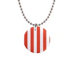 Vertical Stripes - White and Tomato Red 1  Button Necklace