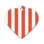 Vertical Stripes - White and Tomato Red Dog Tag Heart (One Side)