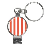 Vertical Stripes - White and Tomato Red Nail Clippers Key Chain
