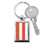 Vertical Stripes - White and Tomato Red Key Chain (Rectangle)
