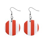 Vertical Stripes - White and Tomato Red 1  Button Earrings