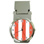 Vertical Stripes - White and Tomato Red Money Clip Watch