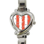 Vertical Stripes - White and Tomato Red Heart Italian Charm Watch