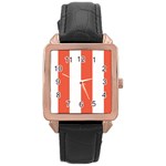 Vertical Stripes - White and Tomato Red Rose Gold Leather Watch
