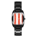 Vertical Stripes - White and Tomato Red Stainless Steel Barrel Watch