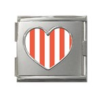 Vertical Stripes - White and Tomato Red Mega Link Heart Italian Charm (18mm)
