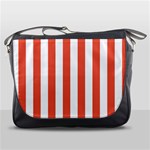 Vertical Stripes - White and Tomato Red Messenger Bag