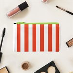 Vertical Stripes - White and Tomato Red Canvas Cosmetic Bag (XS)