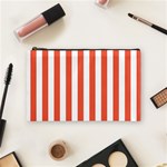 Vertical Stripes - White and Tomato Red Cosmetic Bag (M)