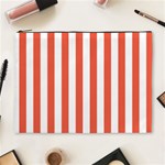 Vertical Stripes - White and Tomato Red Cosmetic Bag (XL)