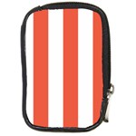 Vertical Stripes - White and Tomato Red Compact Camera Leather Case