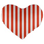 Vertical Stripes - White and Tomato Red Large 19  Premium Heart Shape Cushion