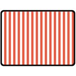 Vertical Stripes - White and Tomato Red Fleece Blanket (Large) (One Side)