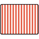 Vertical Stripes - White and Tomato Red Fleece Blanket (Medium) (One Side)
