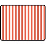 Vertical Stripes - White and Tomato Red Double Sided Fleece Blanket (Medium) (Two Sides)