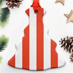 Vertical Stripes - White and Tomato Red Ornament (Christmas Tree)