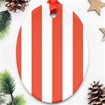 Vertical Stripes - White and Tomato Red Ornament (Oval)