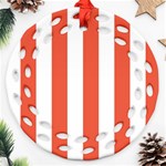 Vertical Stripes - White and Tomato Red Ornament (Round Filigree)