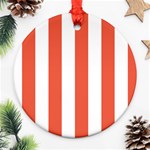 Vertical Stripes - White and Tomato Red Ornament (Round)