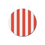 Vertical Stripes - White and Tomato Red Rubber Round Coaster (4 pack)