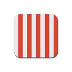 Vertical Stripes - White and Tomato Red Rubber Coaster (Square)
